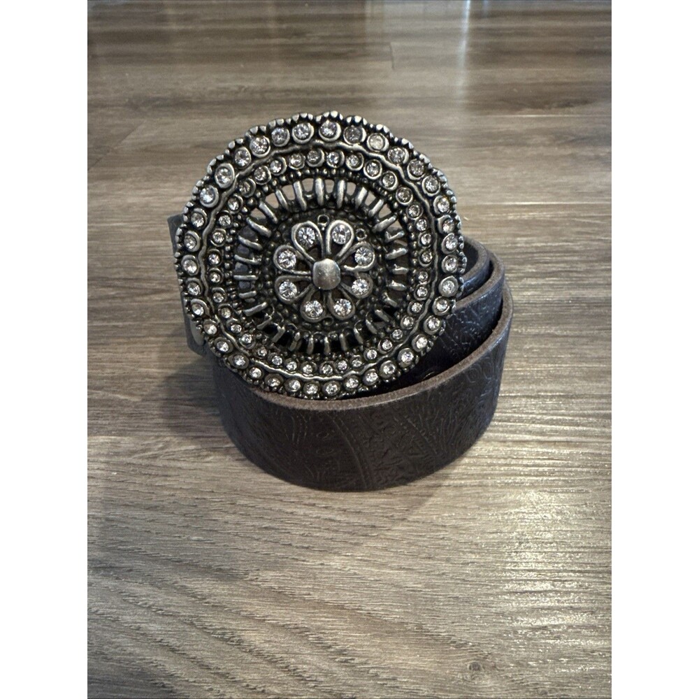 FOSSIL Genuine Leather Dark Brown Embellished Buckle Size S